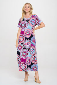 Print Long Dress Short Sleeve -7002BN-SRP1-W439