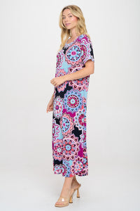 Print Long Dress Short Sleeve -7002BN-SRP1-W439