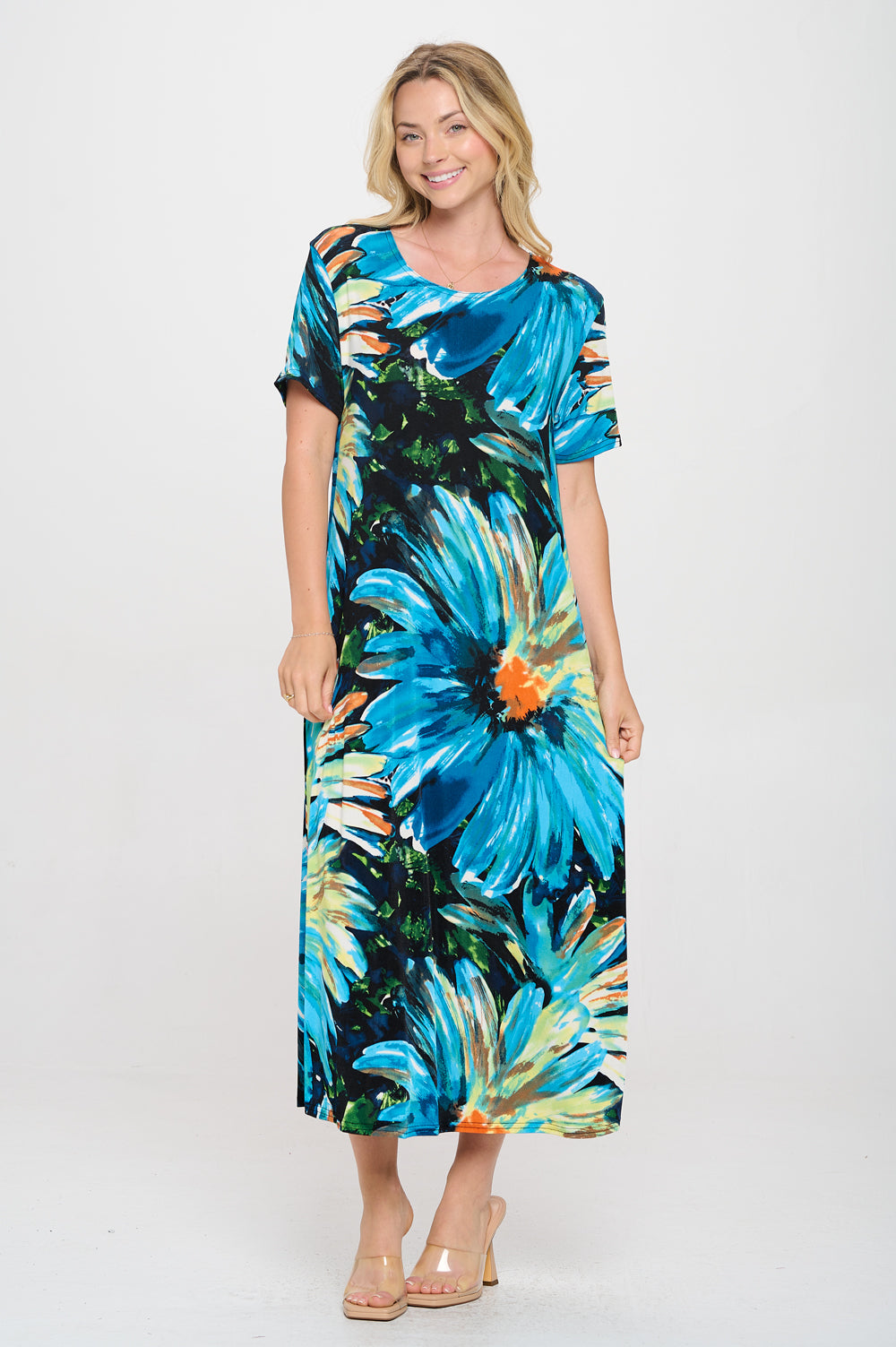 Plus Size Print  Long Dress Short Sleeve - 7002BN-SXP1-W440
