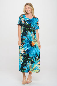 Plus Size Print  Long Dress Short Sleeve - 7002BN-SXP1-W440