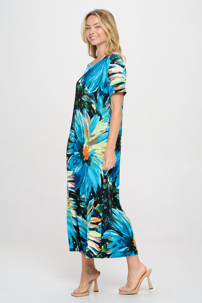 Plus Size Print  Long Dress Short Sleeve - 7002BN-SXP1-W440