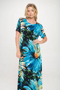 Plus Size Print  Long Dress Short Sleeve - 7002BN-SXP1-W440