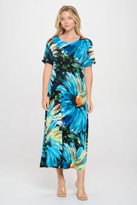 Plus Size Print  Long Dress Short Sleeve - 7002BN-SXP1-W440
