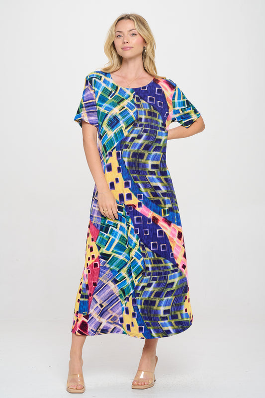 Print Long Dress Short Sleeve -7002BN-SRP1-W441