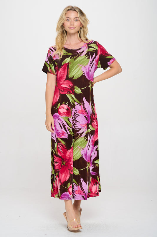 Plus Size Print  Long Dress Short Sleeve - 7002BN-SXP1-W442