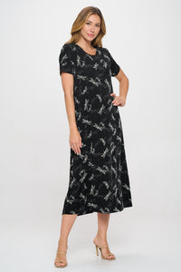 Print Long Dress Short Sleeve -7002BN-SRP1-W457