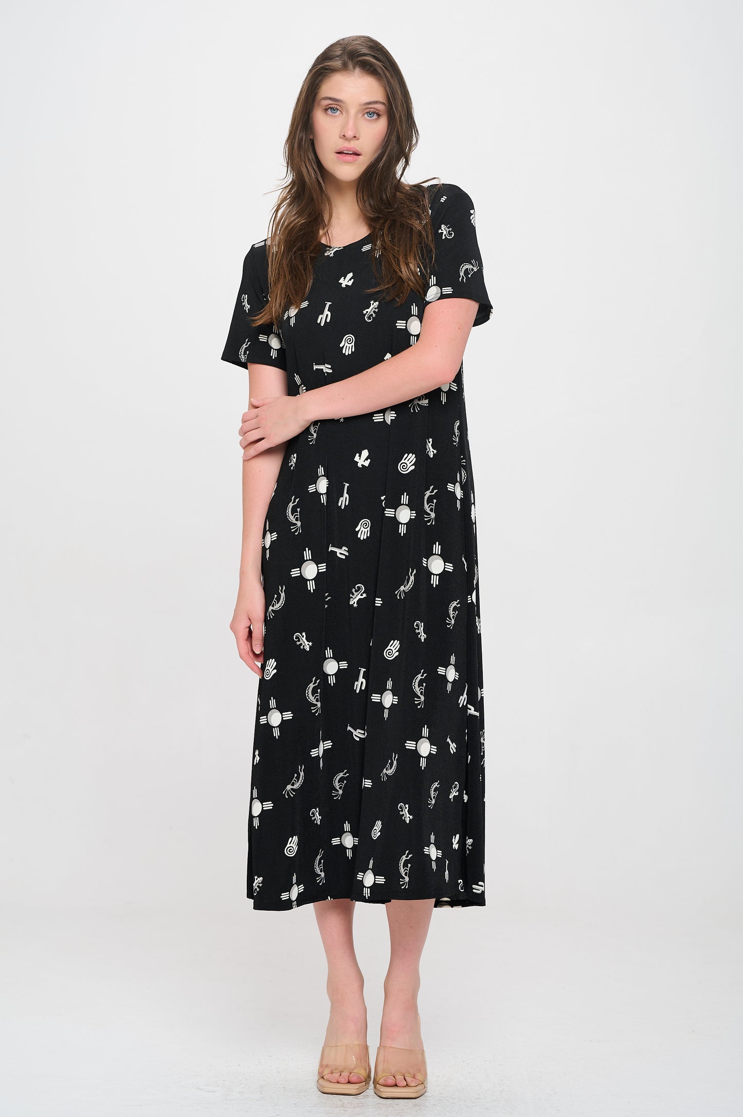 Plus Size Print  Long Dress Short Sleeve - 7002BN-SXP1-W466