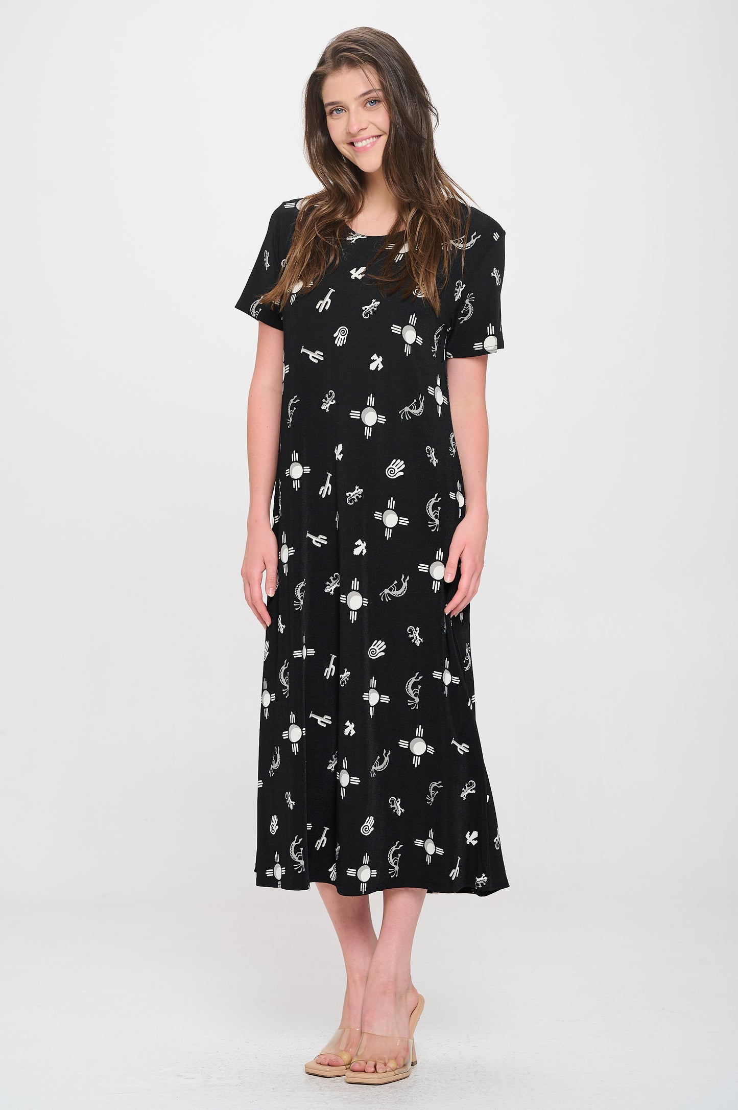 Plus Size Print  Long Dress Short Sleeve - 7002BN-SXP1-W466