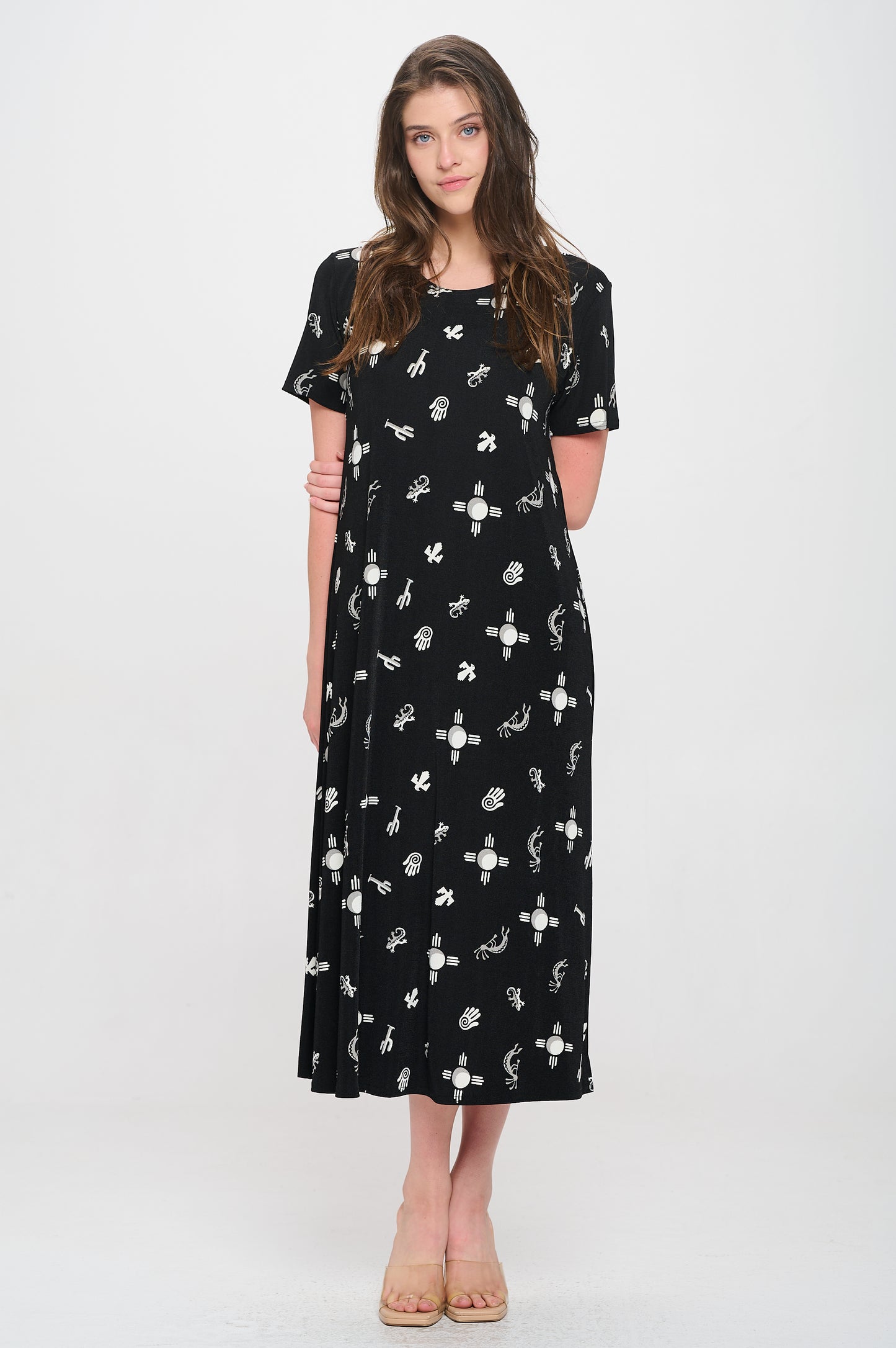 Plus Size Print  Long Dress Short Sleeve - 7002BN-SXP1-W466