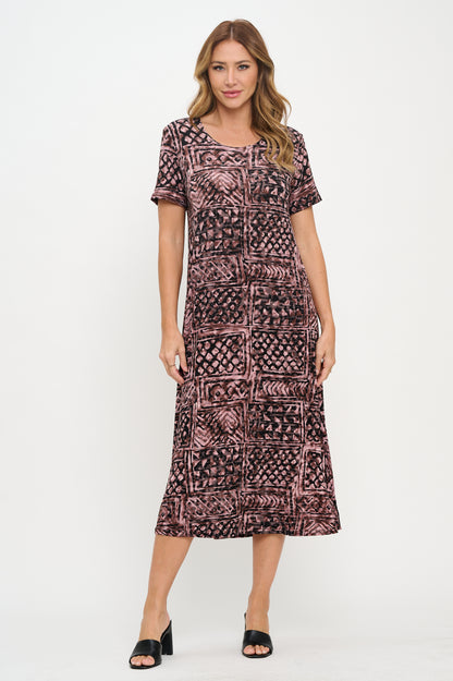 Plus Size Print  Long Dress Short Sleeve - 7002BN-SXP1-W468