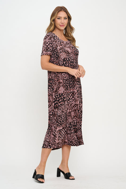 Plus Size Print  Long Dress Short Sleeve - 7002BN-SXP1-W468