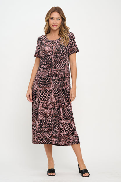 Plus Size Print  Long Dress Short Sleeve - 7002BN-SXP1-W468