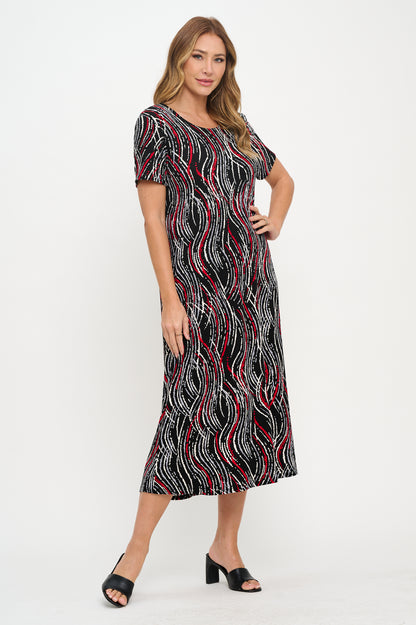 Print Long Dress Short Sleeve -7002BN-SRP1-W469