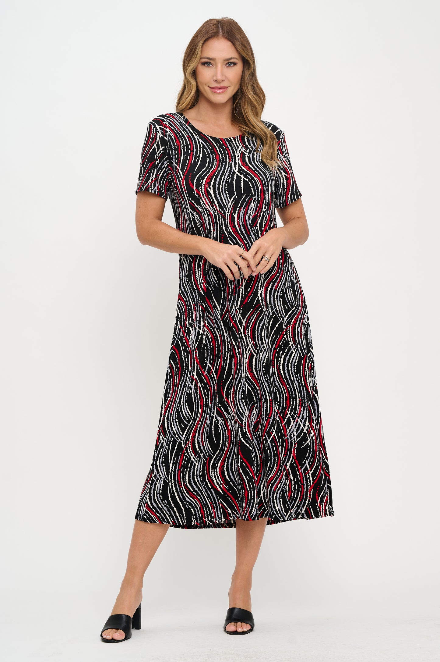 Print Long Dress Short Sleeve -7002BN-SRP1-W469