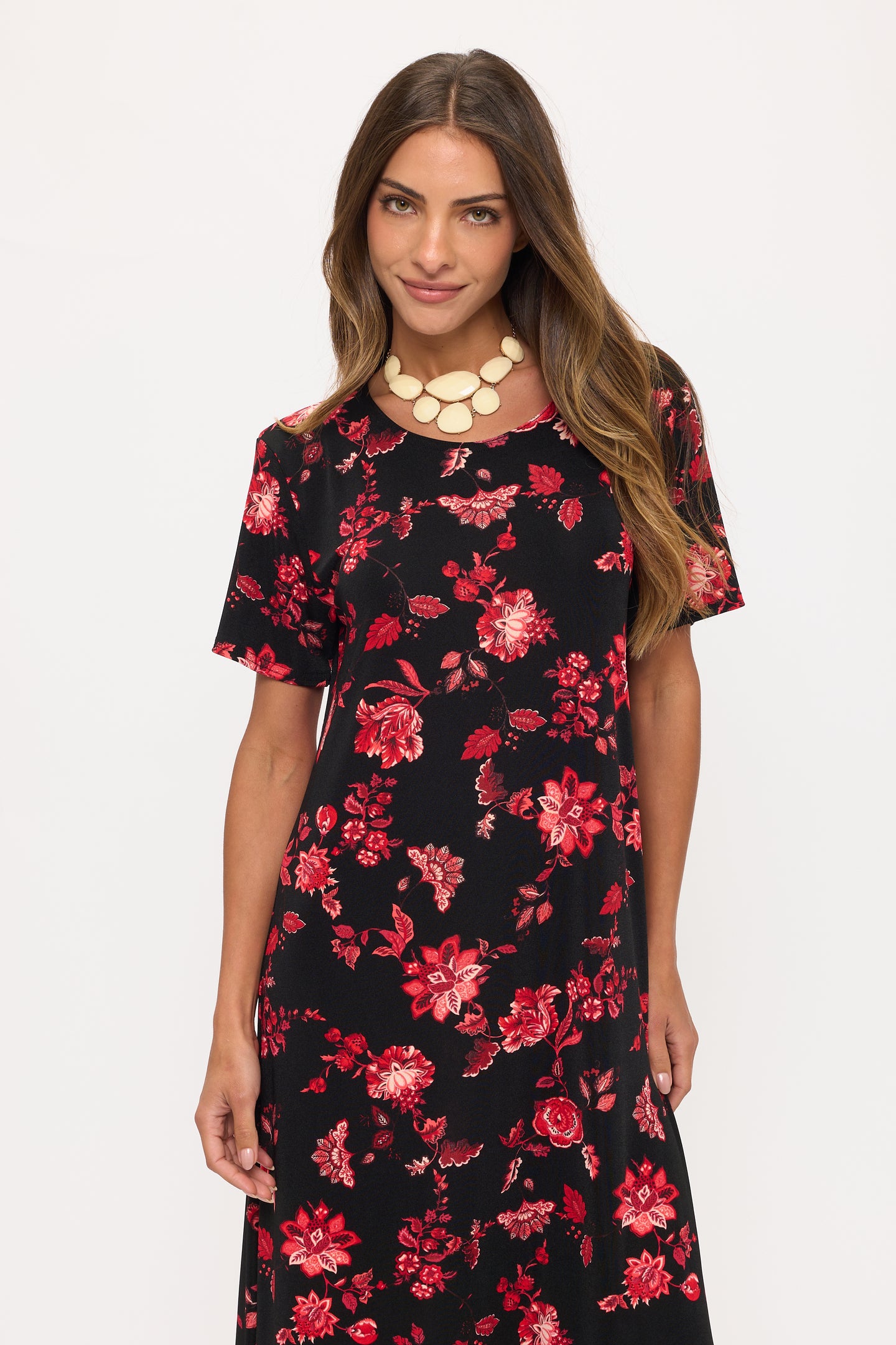 Print Long Dress Short Sleeve -7002BN-SRP1-W508