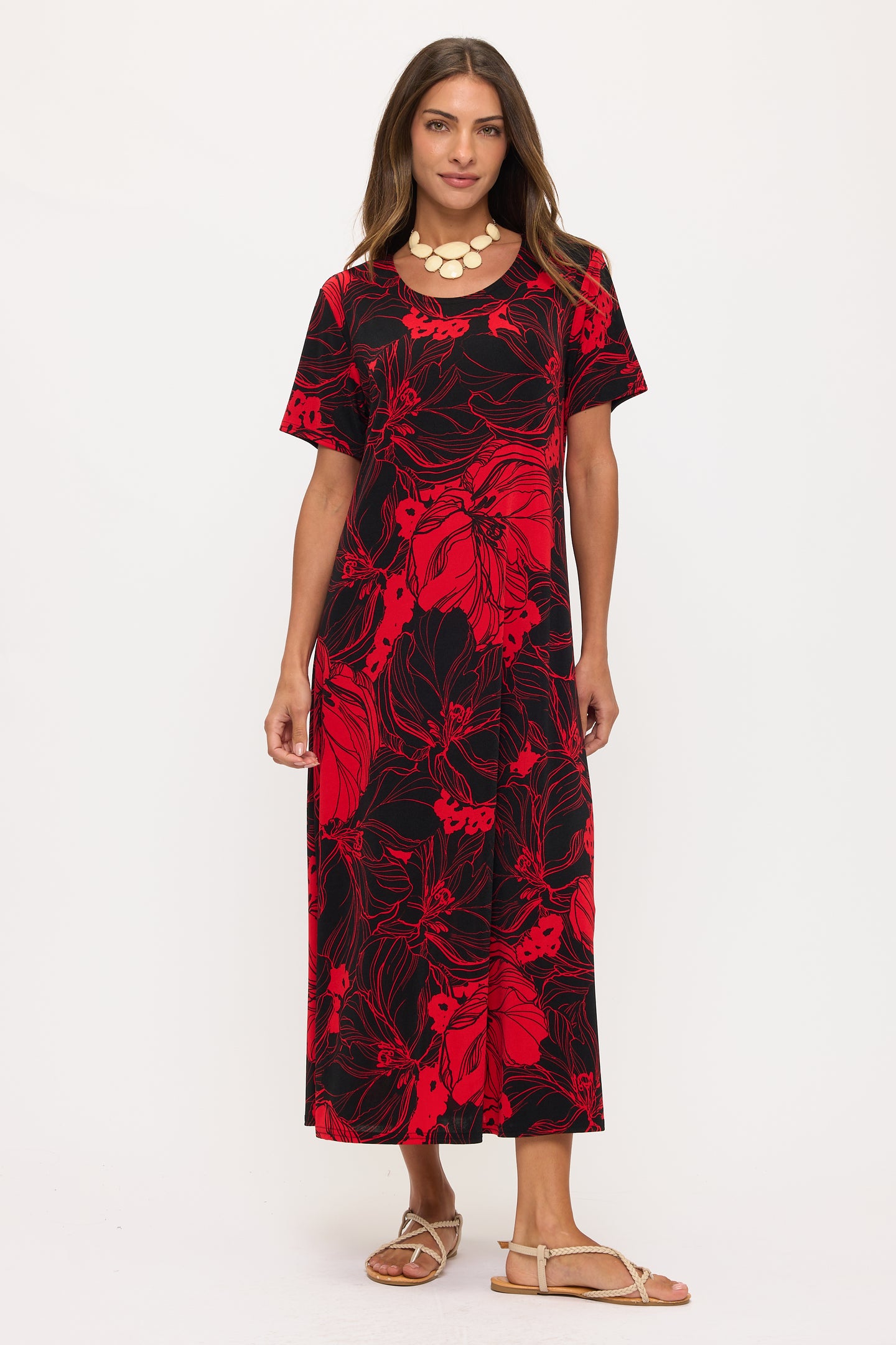 Print Long Dress Short Sleeve -7002BN-SRP1-W512