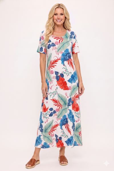 Print Long Dress Short Sleeve -7002BN-SRP1-W532