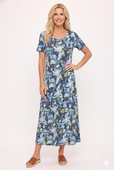 Print Long Dress Short Sleeve -7002BN-SRP1-W533