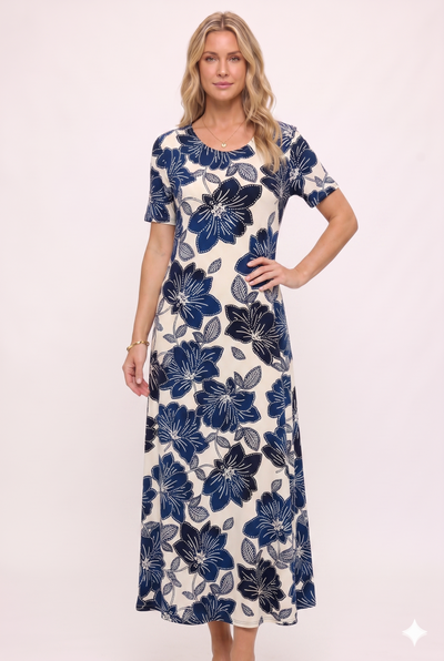 Print Long Dress Short Sleeve -7002BN-SRP1-W534