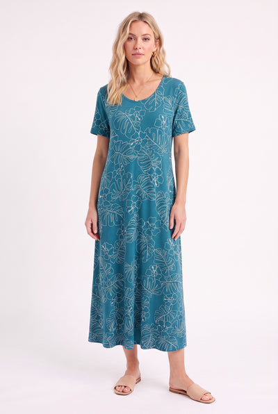 Print Long Dress Short Sleeve -7002BN-SRP1-W536