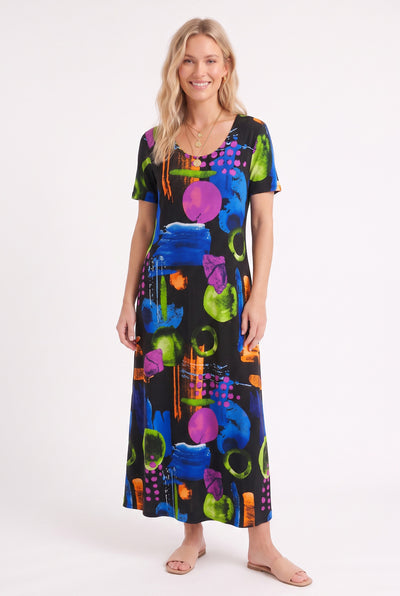 Print Long Dress Short Sleeve -7002BN-SRP1-W544