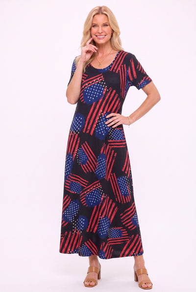 Print Long Dress Short Sleeve -7002BN-SRP1-W545