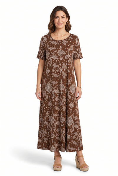 Print Long Dress Short Sleeve -7002BN-SRP1-W552