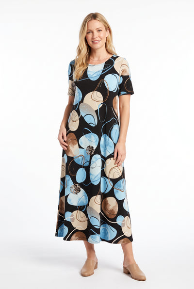 Print Long Dress Short Sleeve -7002BN-SRP1-W557