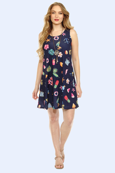 Printed Sleeveless Dress- 7003HT-TRD1-WD019