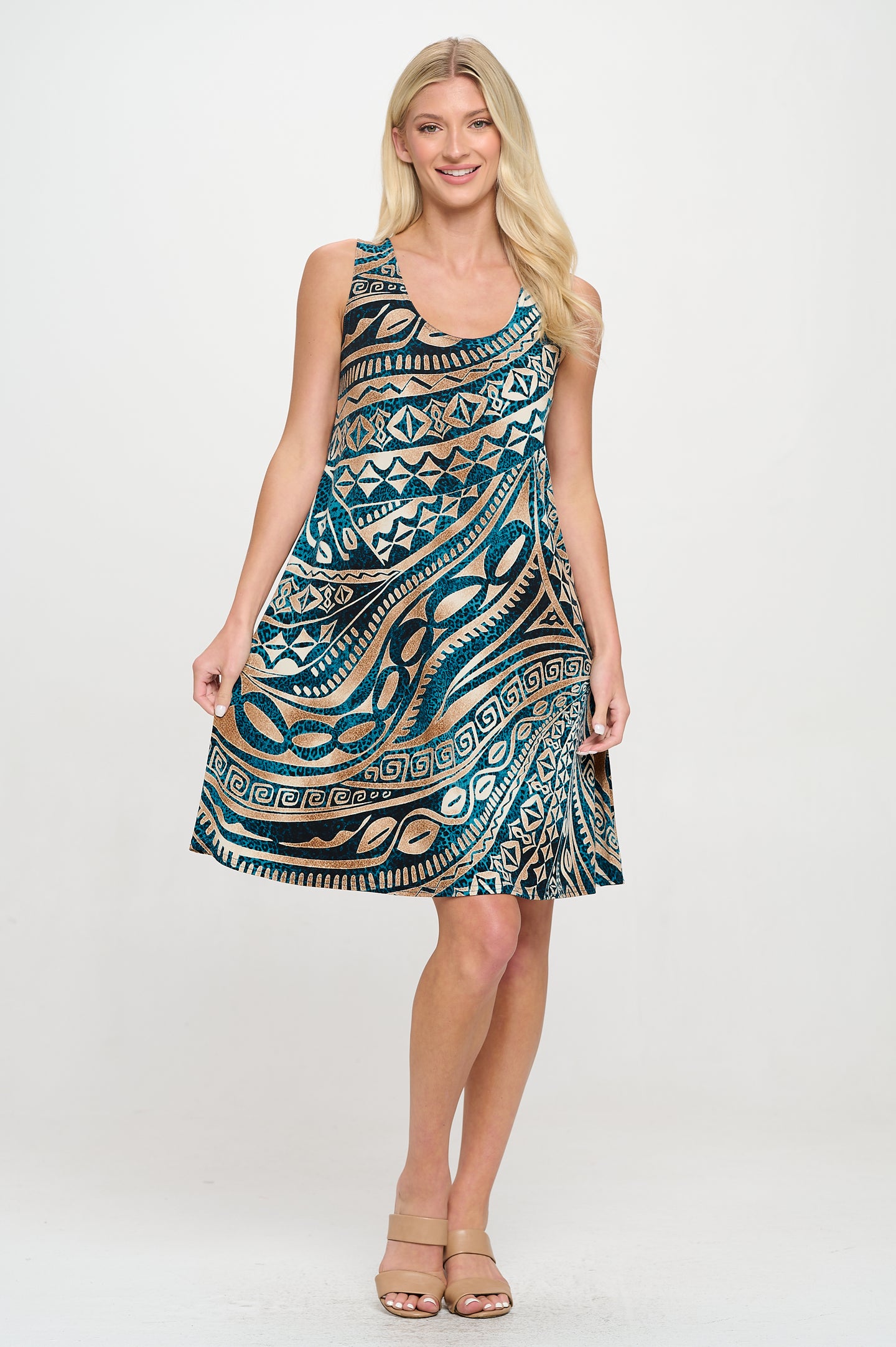 Printed Sleeveless Dress- 7003HT-TRP1-W459