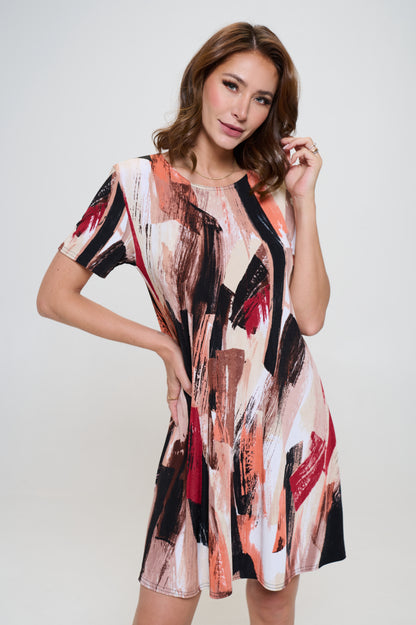 Brushstroke Print  Missy Dress Short Sleeve Print-7004BN-SRP1-W379