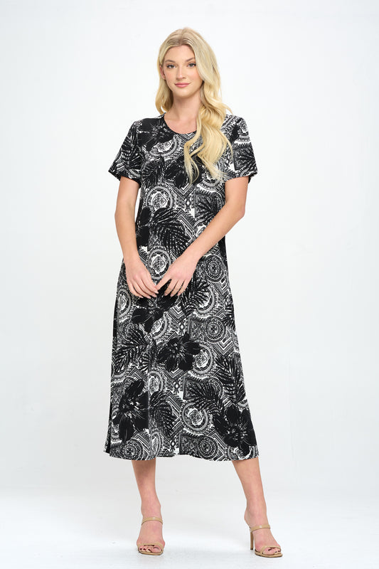 Print Long Dress Short Sleeve -7002BN-SRP1-W325