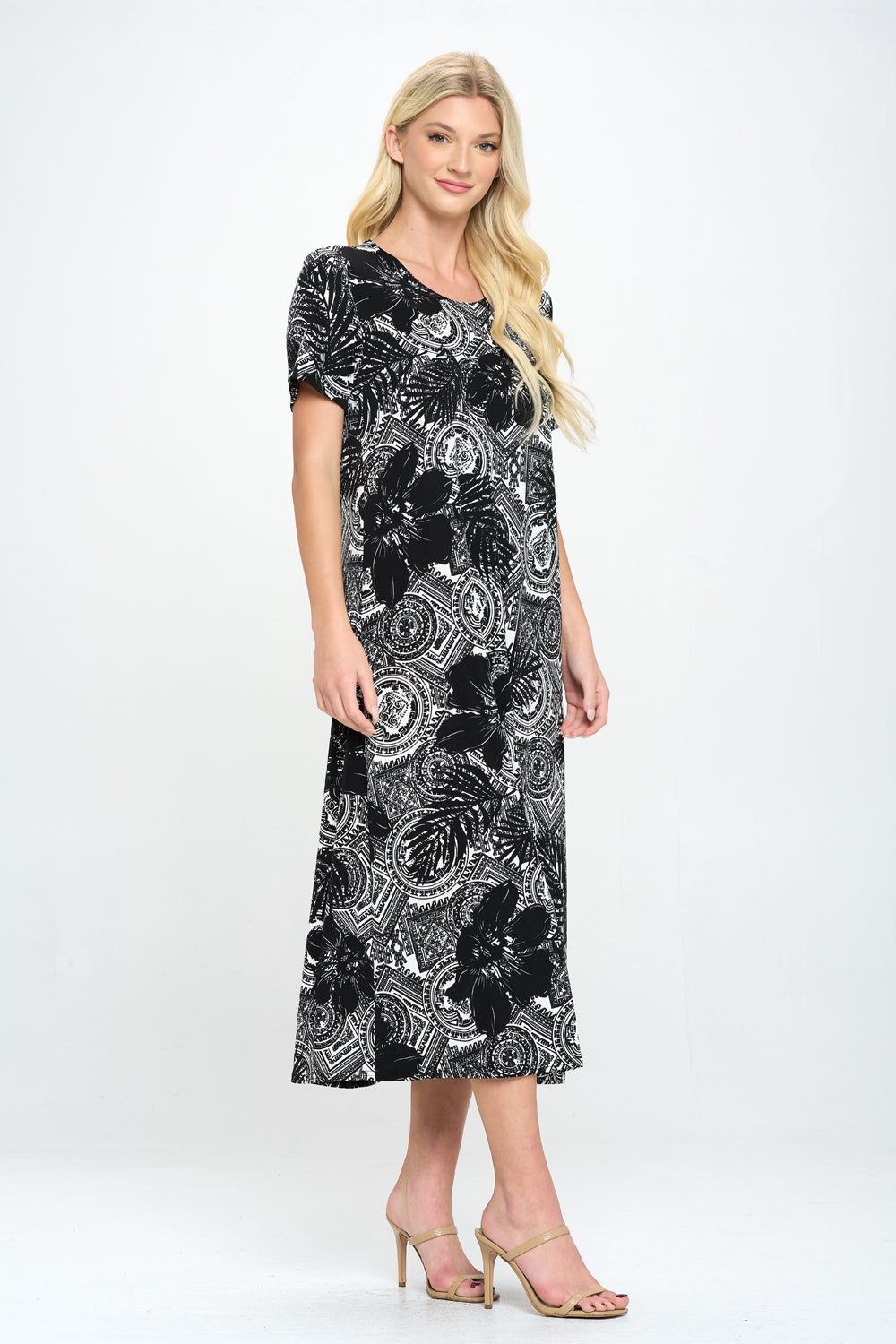 Print Long Dress Short Sleeve -7002BN-SRP1-W325