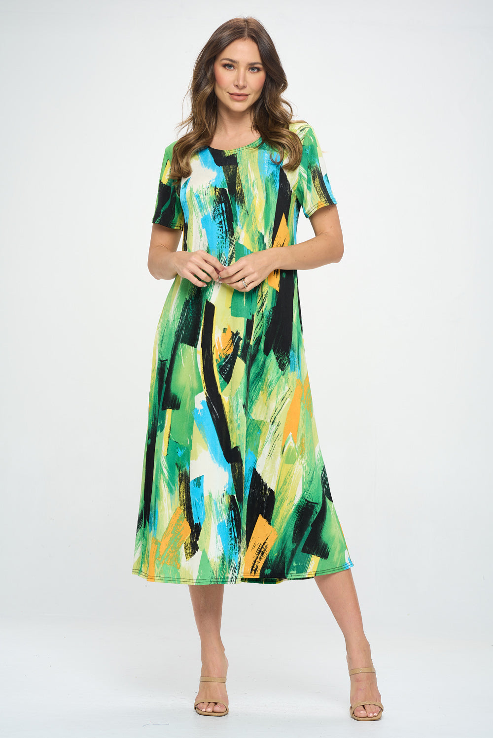 Plus Size Print  Long Dress Short Sleeve - 7002BN-SXP1-W379