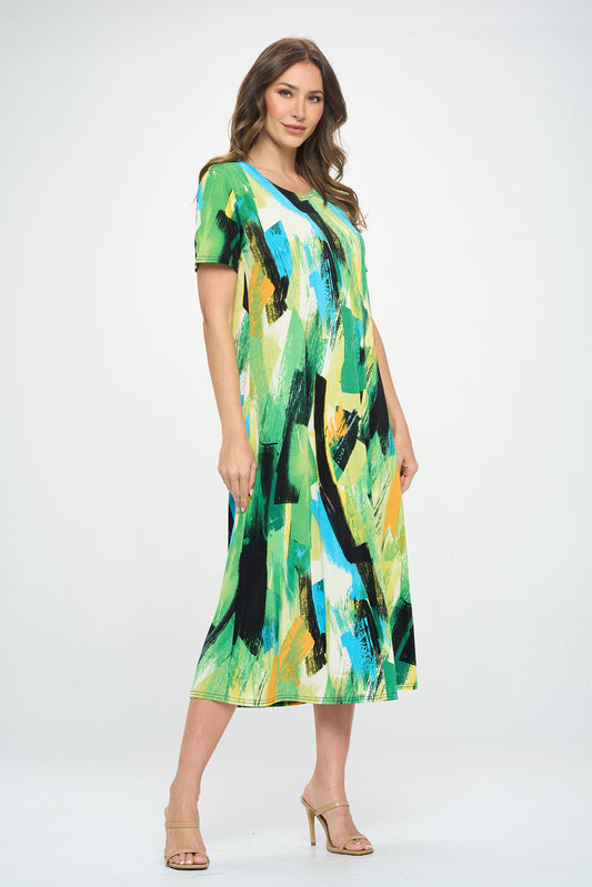 Plus Size Print  Long Dress Short Sleeve - 7002BN-SXP1-W379