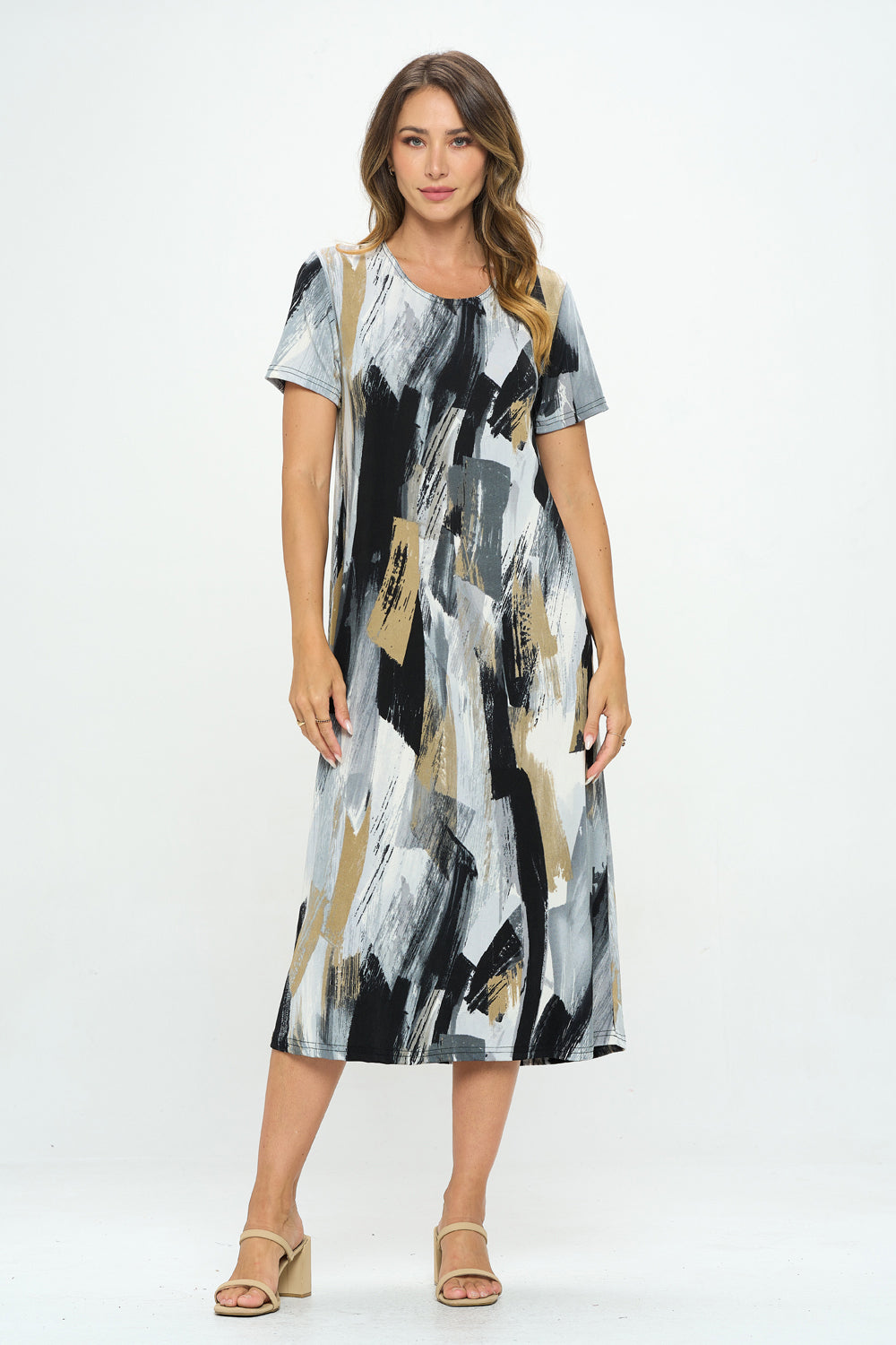 Plus Size Print  Long Dress Short Sleeve - 7002BN-SXP1-W379