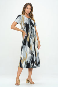 Plus Size Print  Long Dress Short Sleeve - 7002BN-SXP1-W379