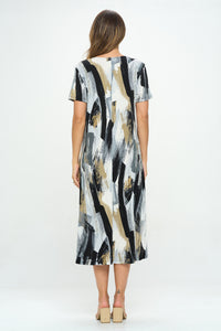 Plus Size Print  Long Dress Short Sleeve - 7002BN-SXP1-W379