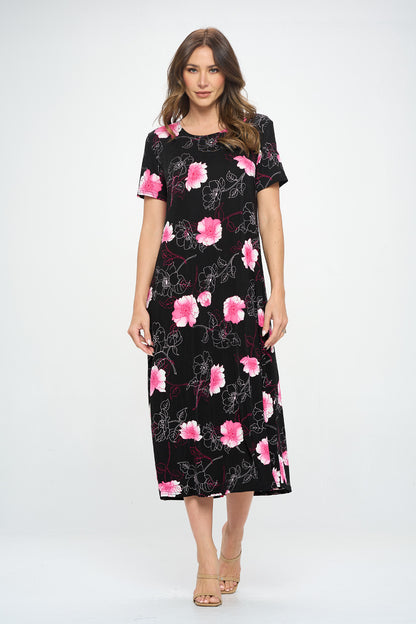 Plus Size Print  Long Dress Short Sleeve - 7002BN-SXP1-W380