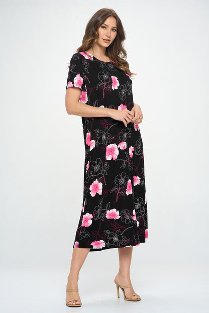 Plus Size Print  Long Dress Short Sleeve - 7002BN-SXP1-W380