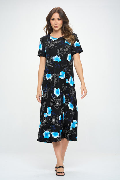 Plus Size Print  Long Dress Short Sleeve - 7002BN-SXP1-W380