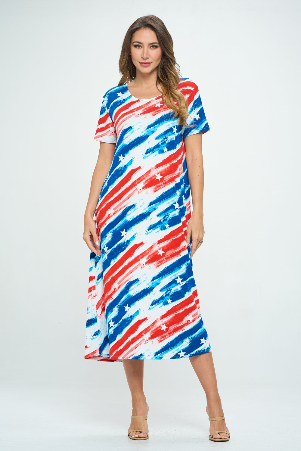 Plus Size Print  Long Dress Short Sleeve - 7002BN-SXP1-W384