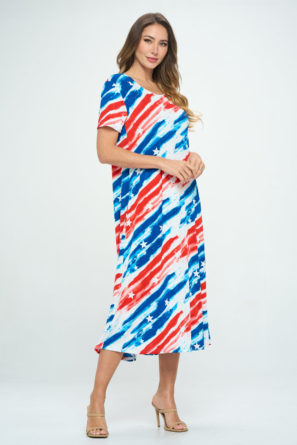 Plus Size Print  Long Dress Short Sleeve - 7002BN-SXP1-W384