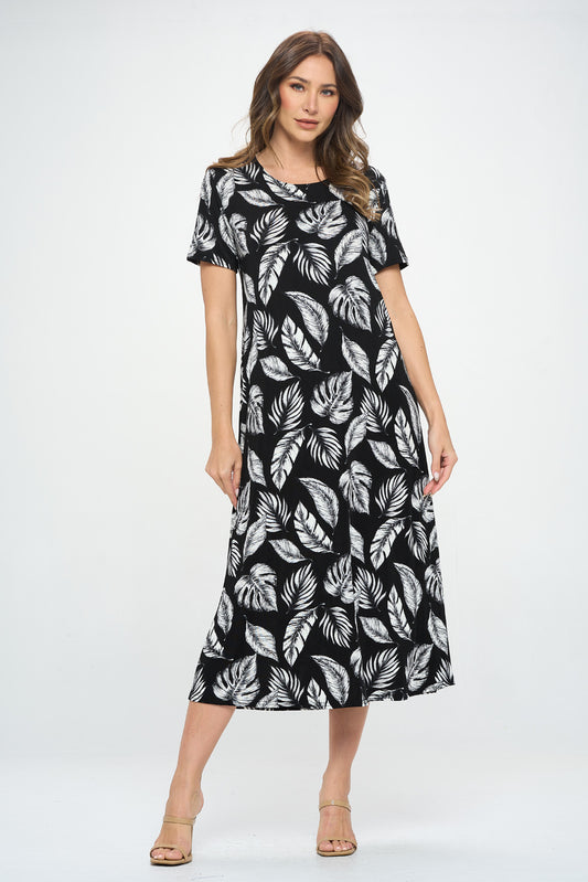 Plus Size Print  Long Dress Short Sleeve - 7002BN-SXP1-W388