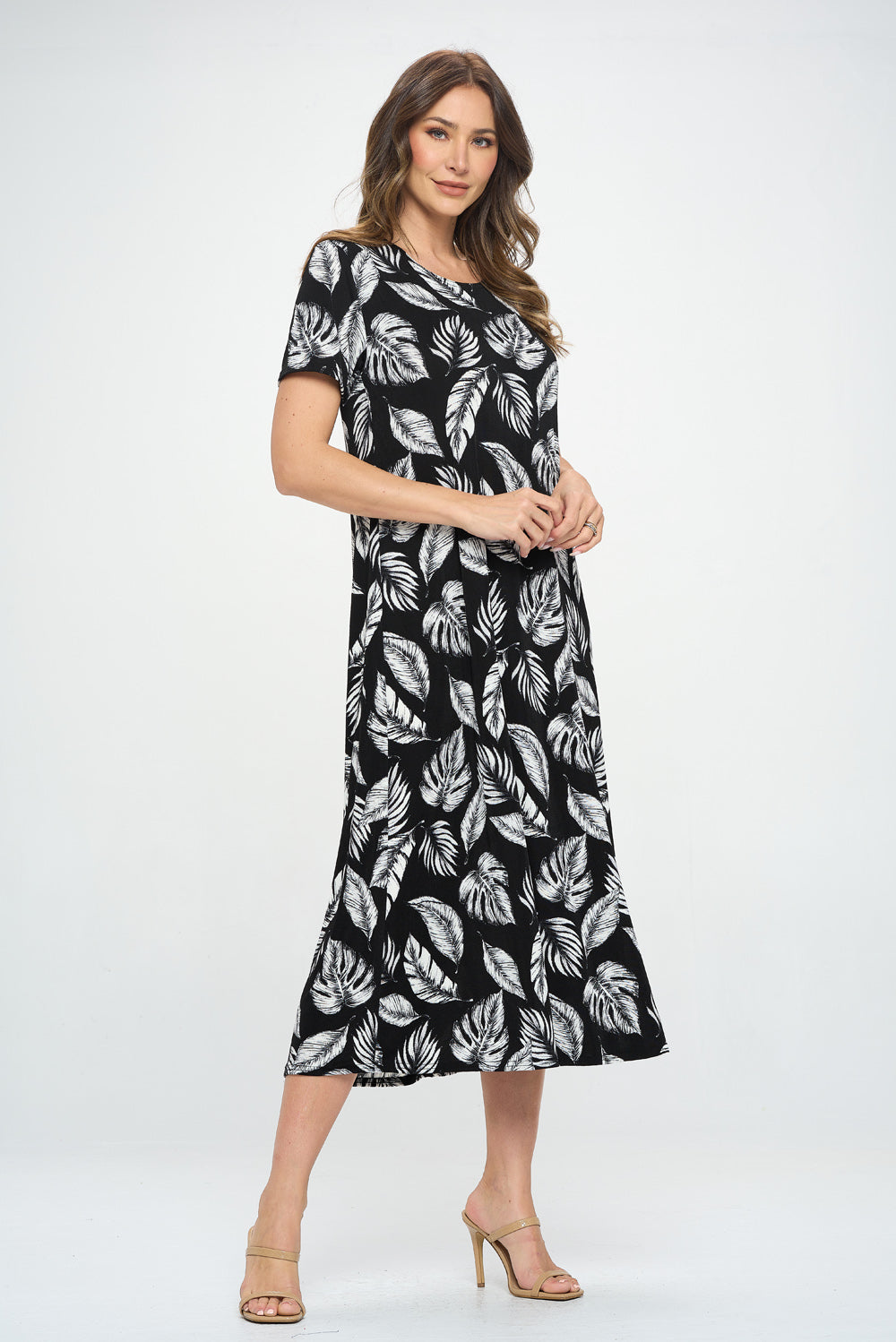 Plus Size Print  Long Dress Short Sleeve - 7002BN-SXP1-W388