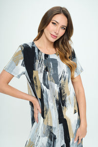 Plus Size Missy Print  Short Sleeve Dress-7004BN-SXP1-W379