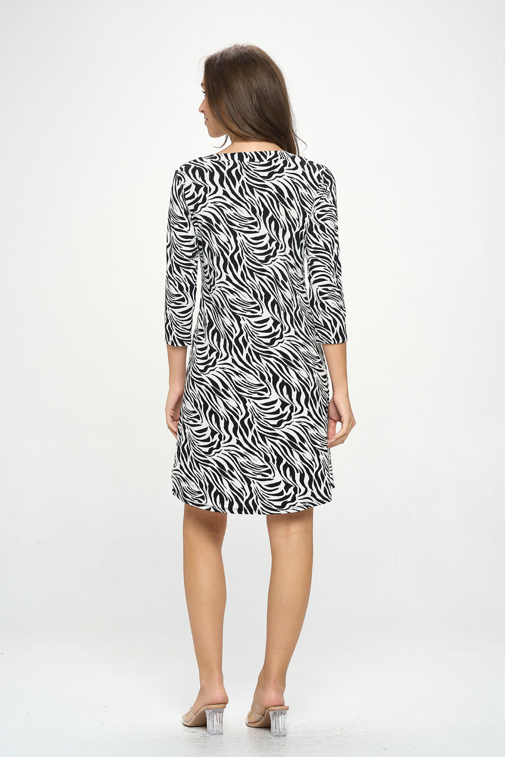 HIT Notch Neck Quarter Sleeve Print Dress-7076HT-QRP1-W424