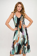 Load image into Gallery viewer, BNS  V-Neck Midi Tank Dress with Side Slit-7080BN-TRP1-W379
