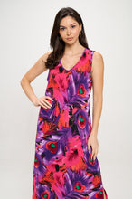 Load image into Gallery viewer, BNS  V-Neck Midi Tank Dress with Side Slit-7080BN-TRP1-W438
