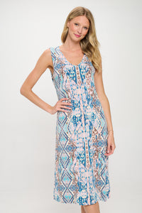 HIT V-Neck Midi Tank Dress with Side Slit-7080HT-TRP1-W433